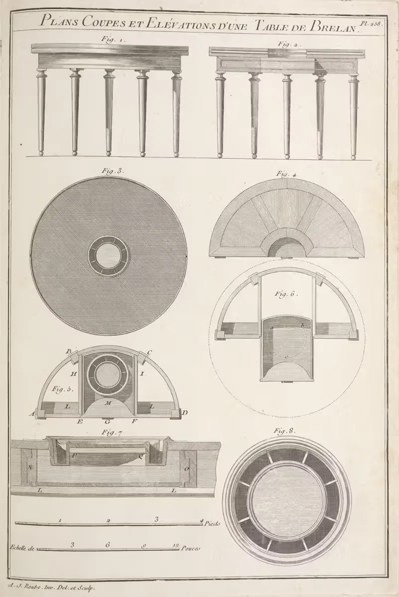 Планы сечений и elevations стола для Брелана. by Андре Жак Рубо, 1769-1774 — digital art print download
