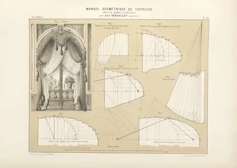 Untitled plate featuring window draperies and their plans. — Jules Verdellet