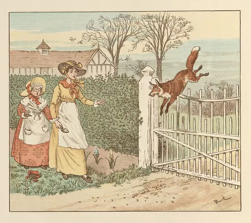 The Fox jumps over the Parson's gate Pl.3 — Randolph Caldecott