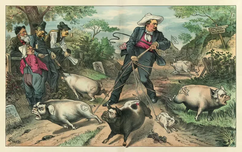 Тяжелая работа с свиньями by Бернхард Гиллам, 1885 — digital art print download