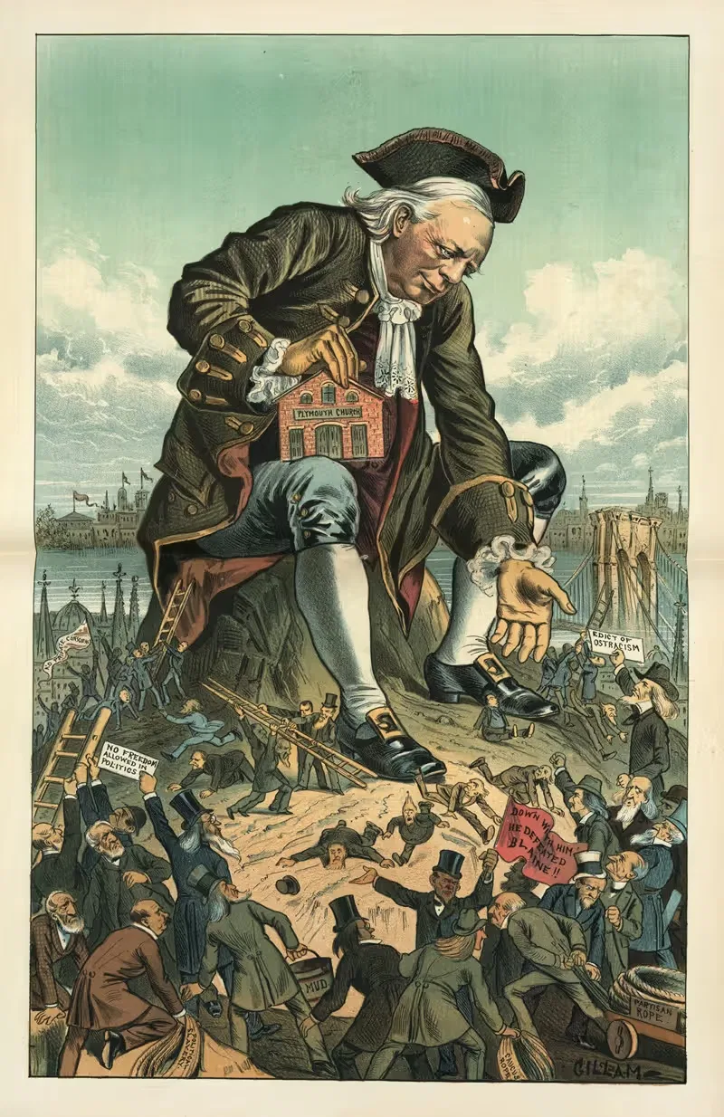 Gulliver and the party Liliputians — they cannot bind him — Bernhard Gillam