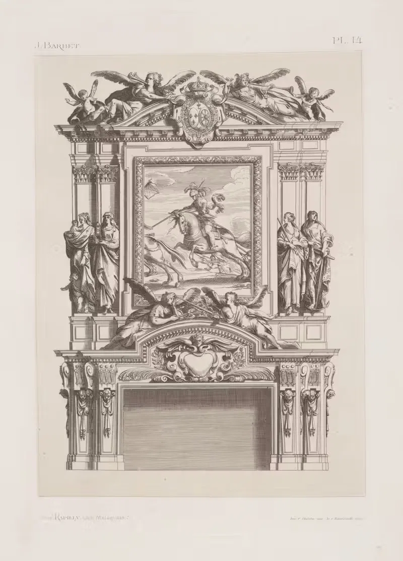 Design for a chimney piece with central equestrian portrait — André-Charles Boulle