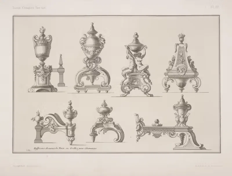 Differens desseins de feux ou grilles pour cheminées — André-Charles Boulle