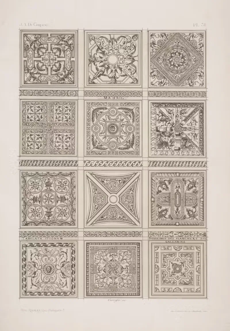 Tabulata itionum; desseings des planchers des galleries — André-Charles Boulle
