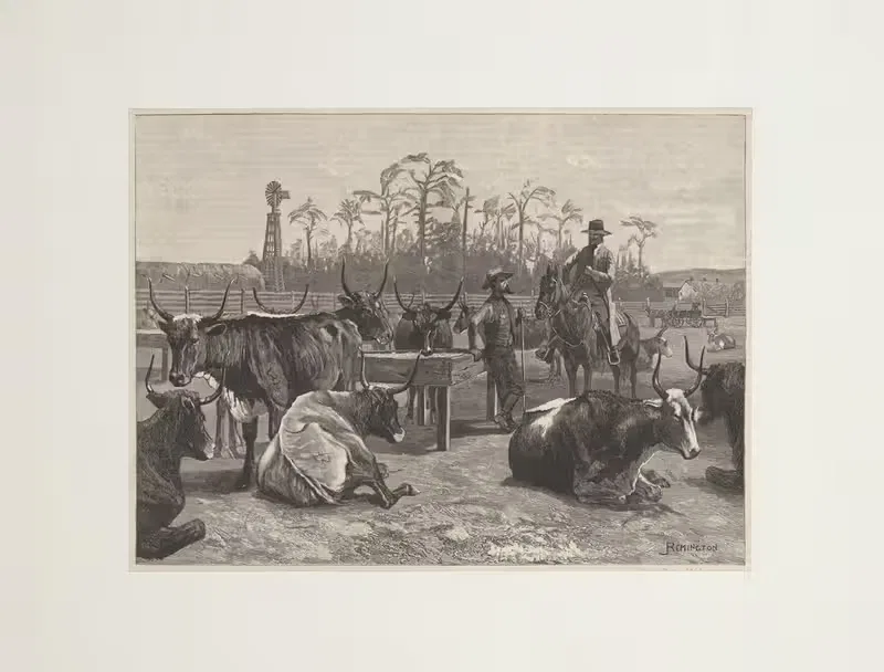 Техасский скот в кукурузном загоне Канзаса by Фредерик Ремингтон, 1888 — digital art print download