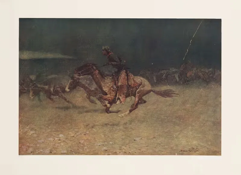 The stampede by lightning by Frederic Remington, 1908 — digital art print download