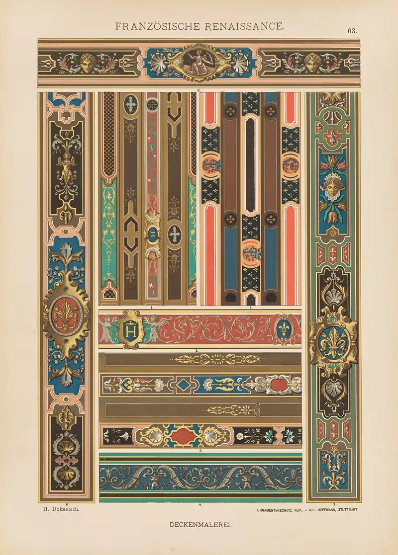 Французское Возрождение – Потолочная живопись by Генрих Дольметш, 1887 — digital art print download