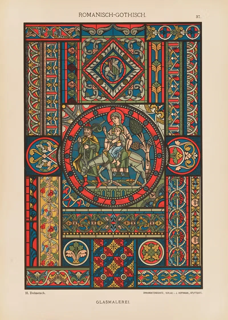 Романский-готический – витраж by Генрих Дольметш, 1887 — digital art print download