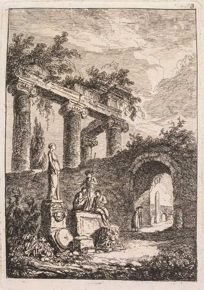 The Statue in Front of Ruins — Hubert Robert