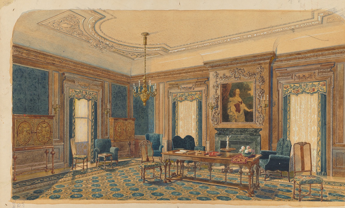 Sketch of Interior Design by August Frederick Biehle, Sr. — digital art print download