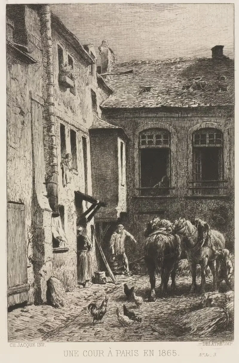 Двор в Париже by Шарль Эмиль Жак, 1865 — digital art print download