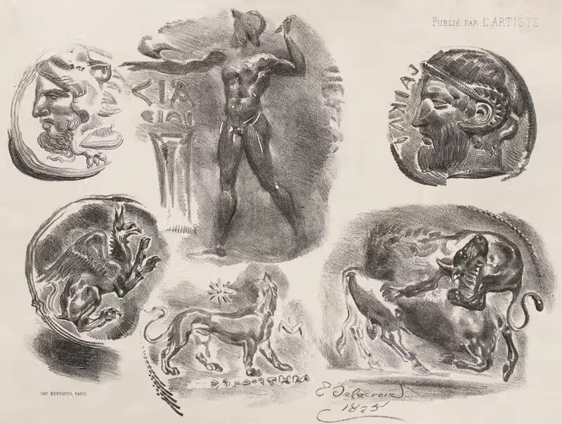 Sheet of Six Antique Coins — Eugène Delacroix