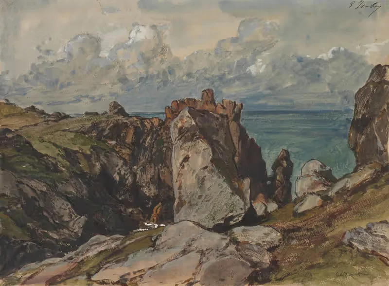 Cliffs by the Sea at Cézembre, Brittany — Eugène Isabey