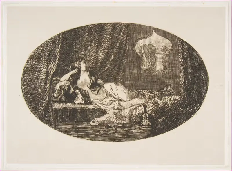 Одали́ска, лежащая в гареме by Феликс Браккемонд, 1857 — digital art print download