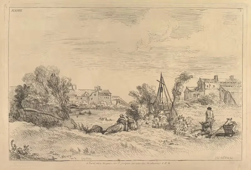 River Bank with Factories in the Background — François Boucher