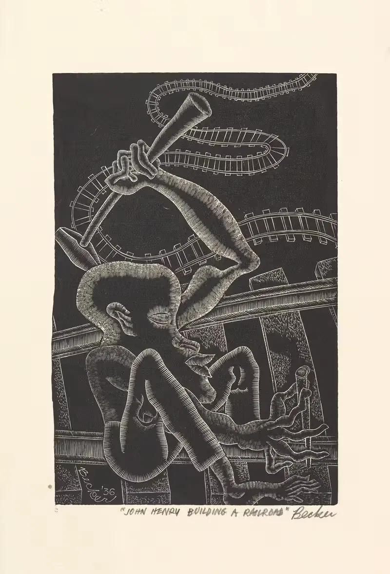 Джон Генри строит железную дорогу by Фред Беккер, 1936 — digital art print download