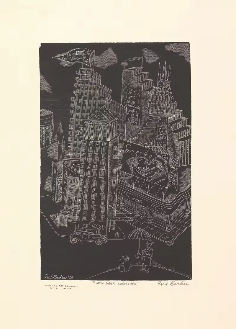 Пейзаж Нью-Йорка by Фред Беккер, 1936 — digital art print download