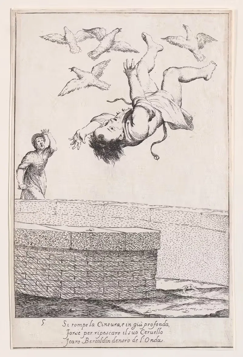 Плита 11; Бертольдино падает в пруд с рыбой by Джузеппе Мария Крепси, 1705–1715 — digital art print download
