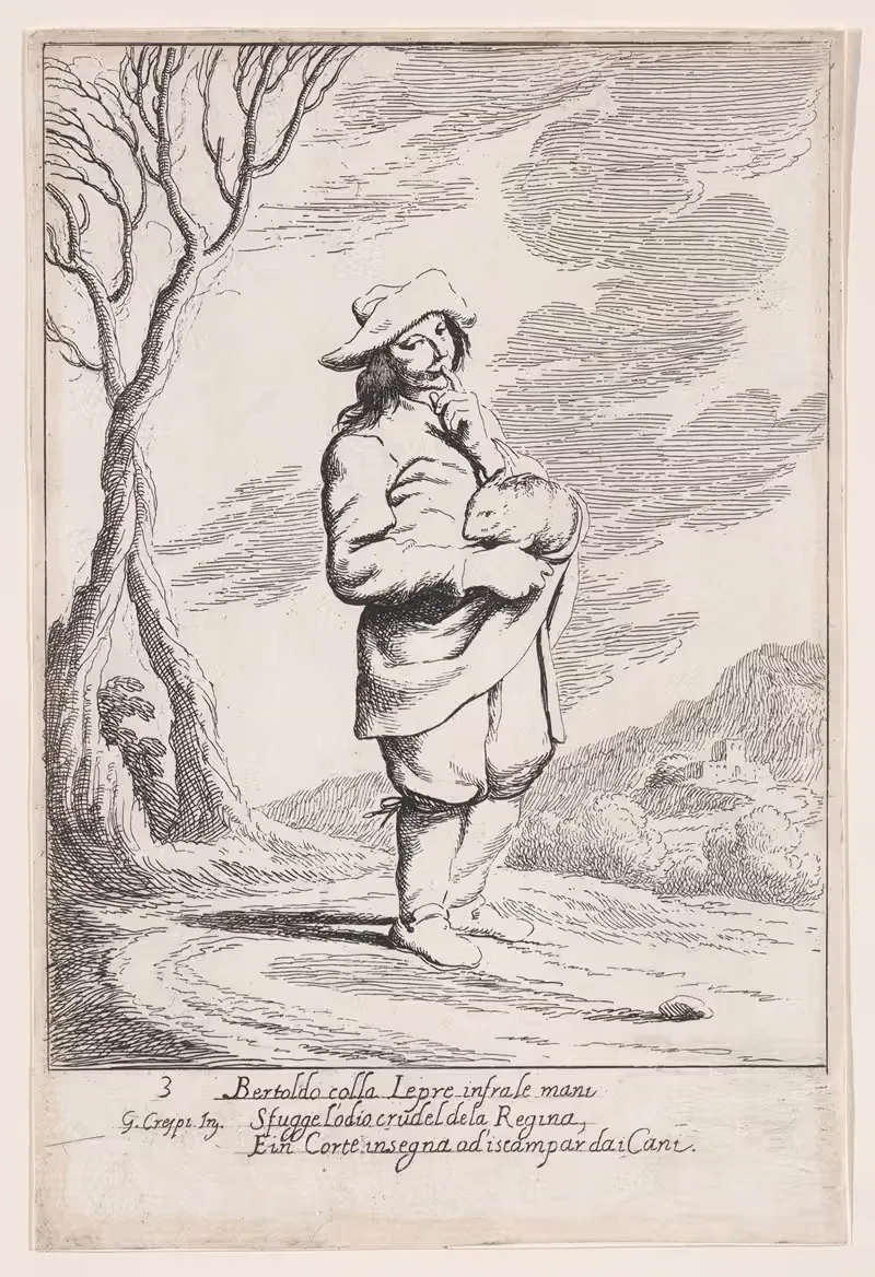 Plate 3; Bertoldo holding a hare in his hand — Giuseppe Maria Crespi