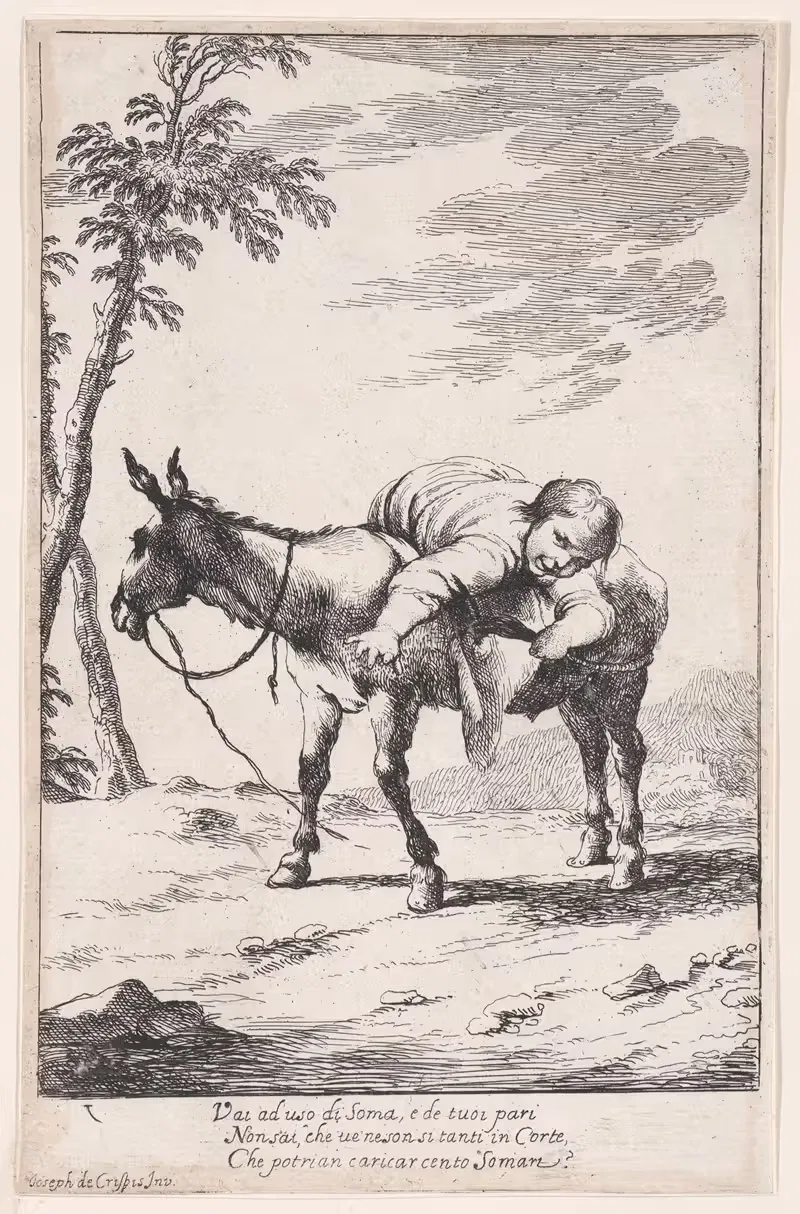 Плита 7; Бертольдино, лежащий на осле by Джузеппе Мария Крепси, 1705–1715 — digital art print download