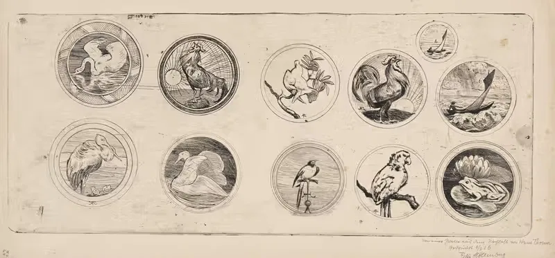 Eleven vignettes in a circle frame by Hans Thoma, 1897 — digital art print download