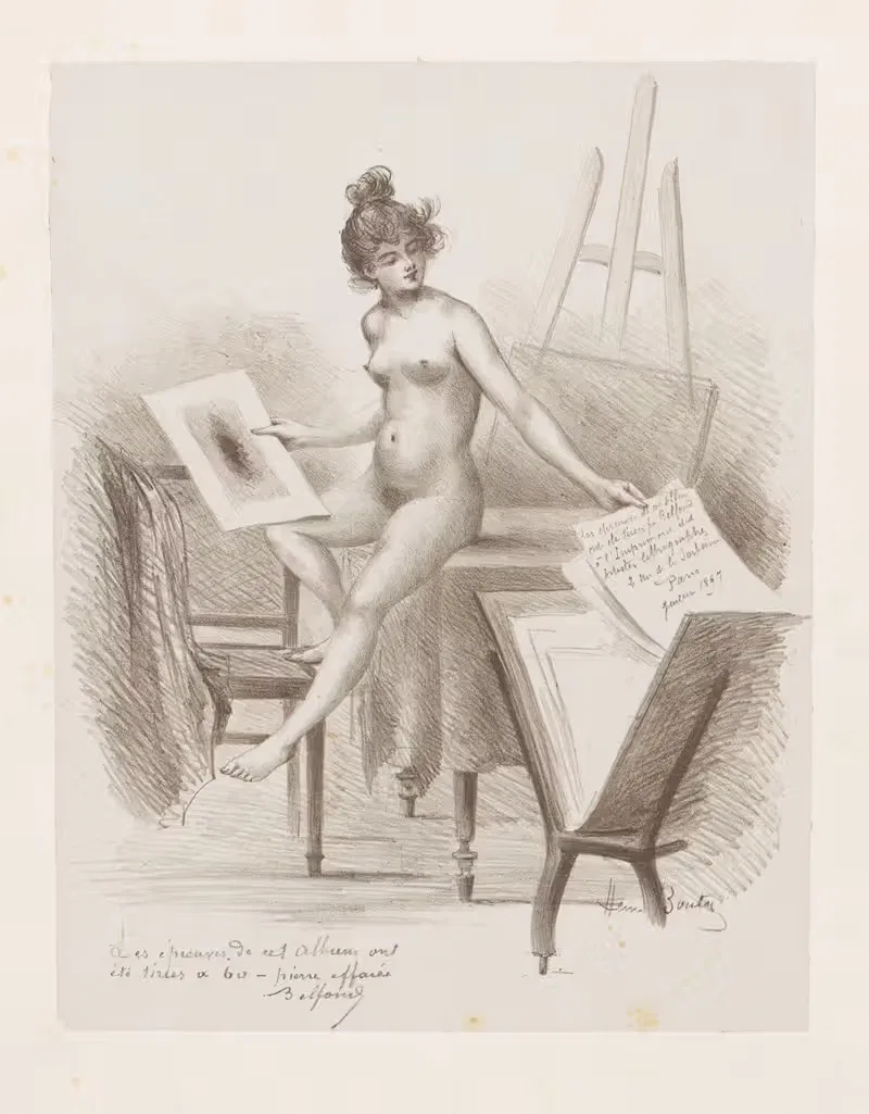Ню-модель смотрит на отпечатки by Анри Буте, 1897 — digital art print download