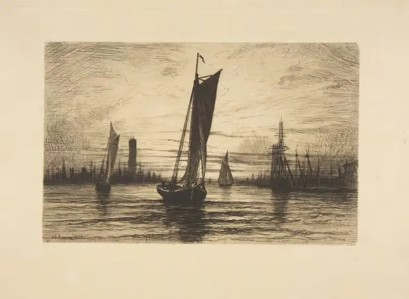 Закат на Восточной реке by Генри Фаррер, 1879 — digital art print download