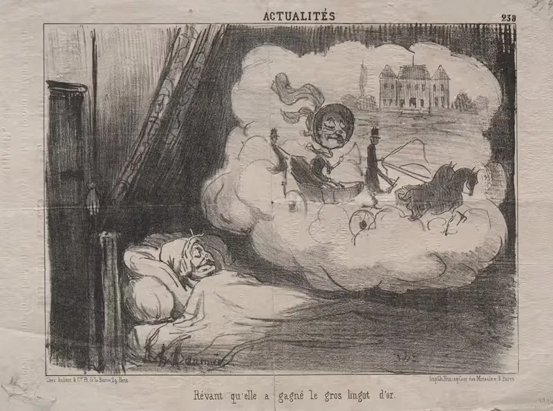 Dreaming that she won the big gold bar — Honoré Daumier