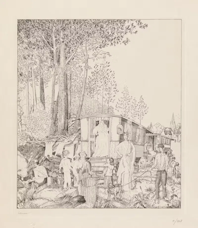 La Halte des Bohémiens by Jean-Émile Laboureur, 1938 — digital art print download