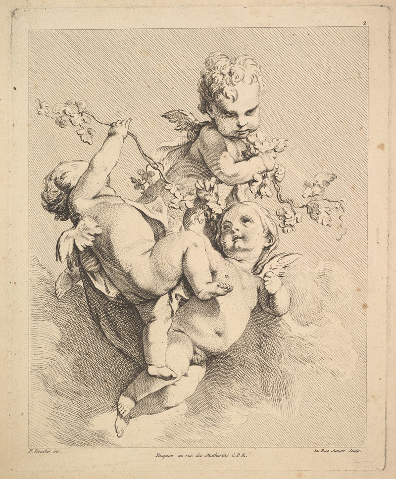 Three Cupids Playing with Vine Branches by Louis-Felix de La Rue — digital art print download