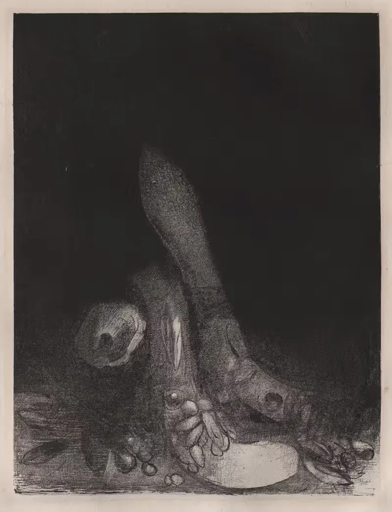 Цветы падают, и появляется голова питона by Одилон Редон, 1896 — digital art print download
