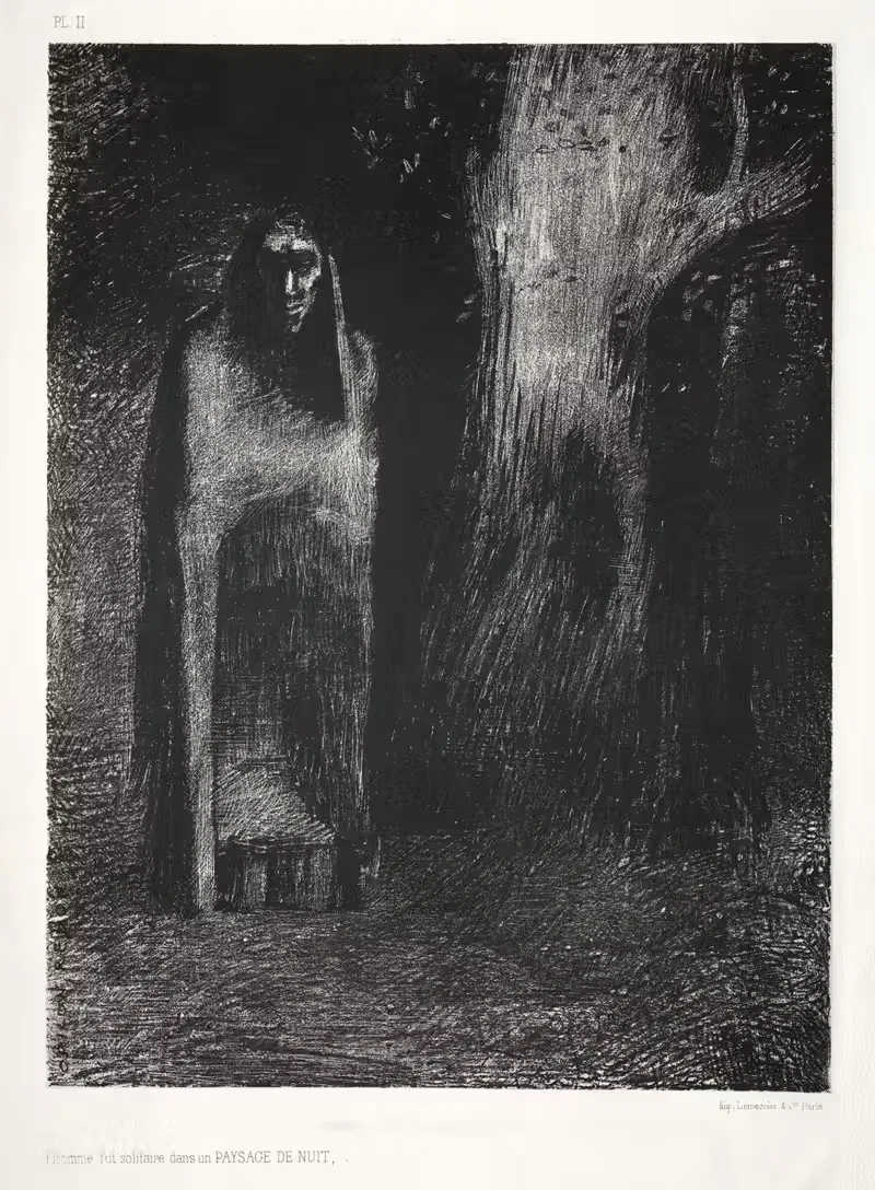 The Man Was Alone in a Night Landscape — Odilon Redon