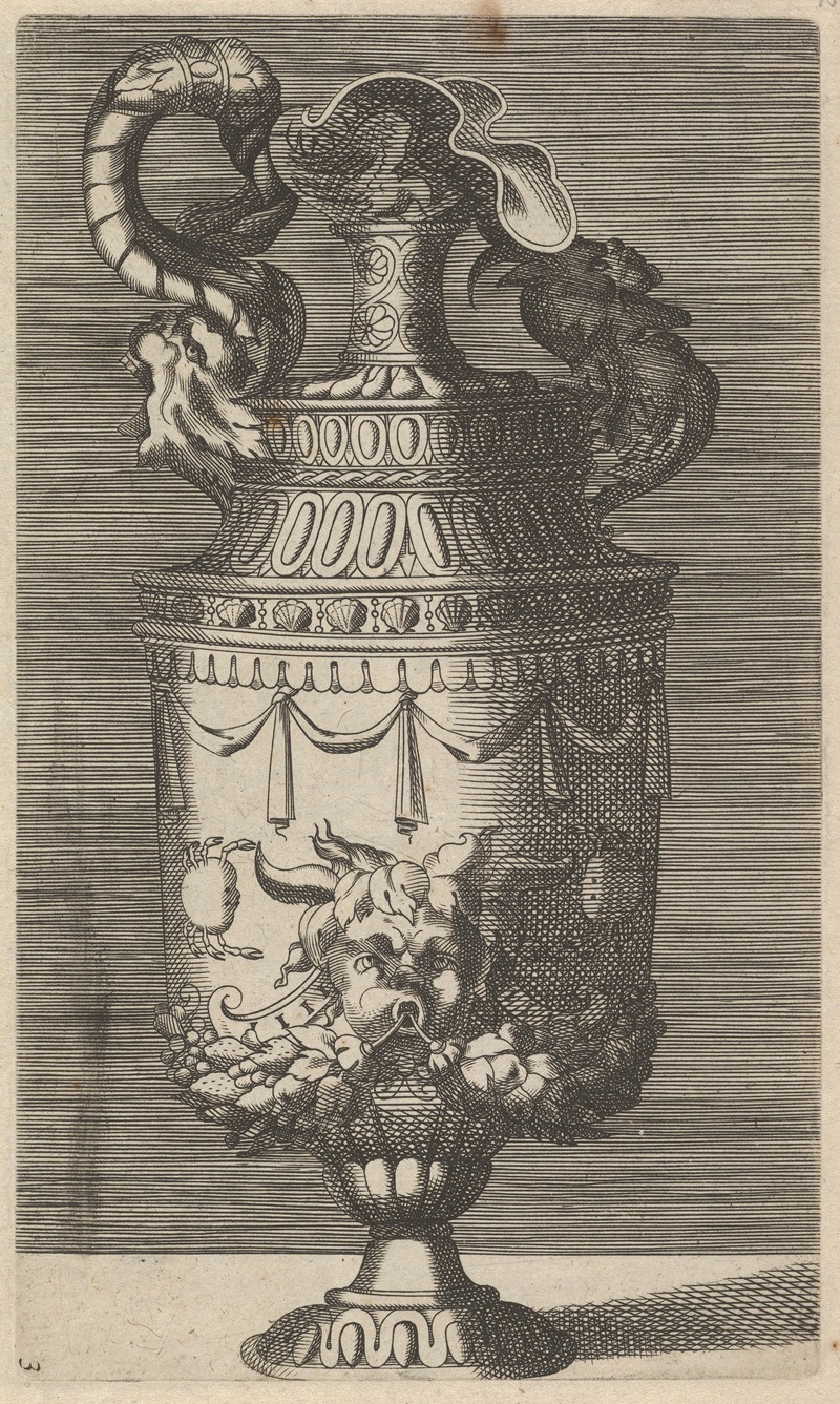 Vase with a Mask, Garlands and Two Crabs — René Boyvin