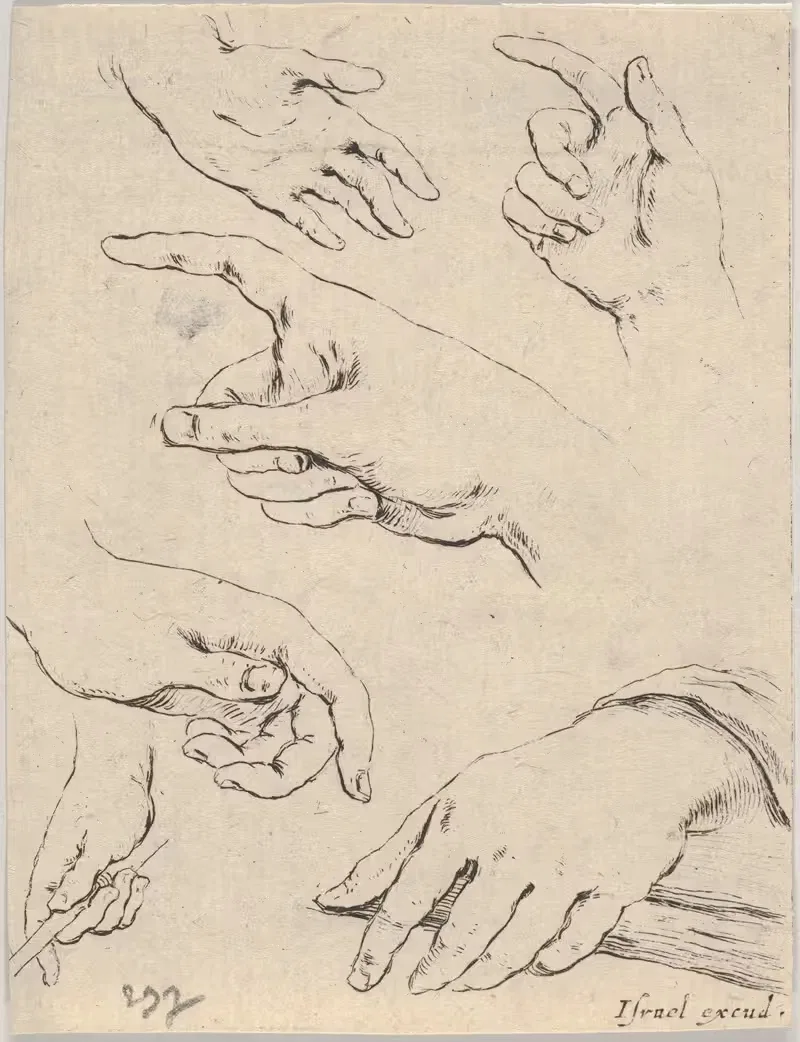 Плита 6; шесть рук by Стефано Делла Белла, 1649 — digital art print download