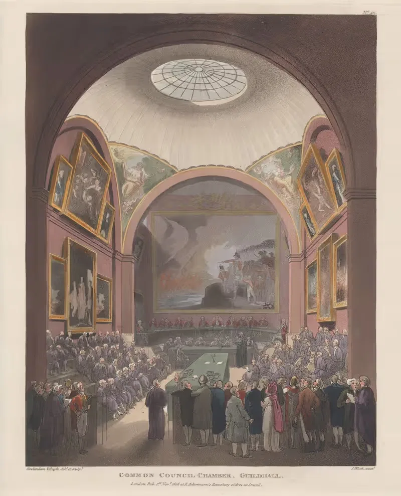 Зал Общего Совета, Гильдхолл by Томас Роуландсон, 1808 — digital art print download
