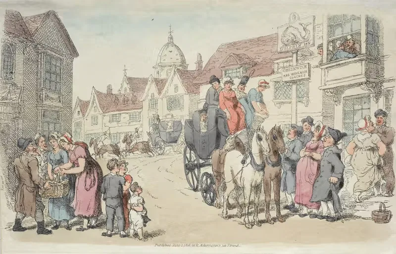 Dolphins Inn; Greenwich and Woolwich Coaches — Thomas Rowlandson
