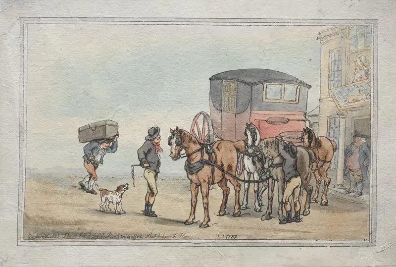 Postboys and Posthorses at the White Hart Inn — Thomas Rowlandson