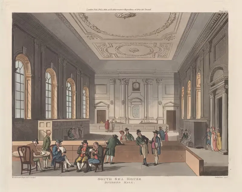 South Sea House, Dividend Hall — Thomas Rowlandson