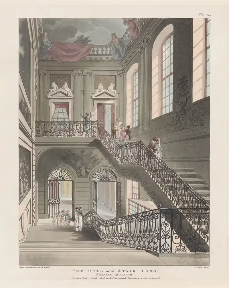 The Hall and Stair Case, British Museum — Thomas Rowlandson