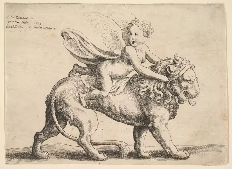 Cupid on a lion by Wenceslaus Hollar, 1652 — digital art print download