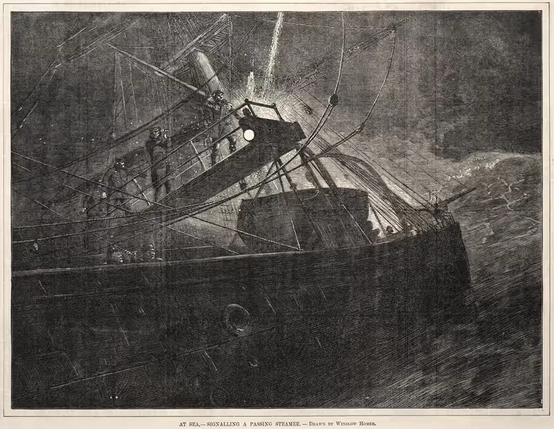 На море, подача сигнала проходящему пароходу by Уинслоу Хомер, 1871 — digital art print download