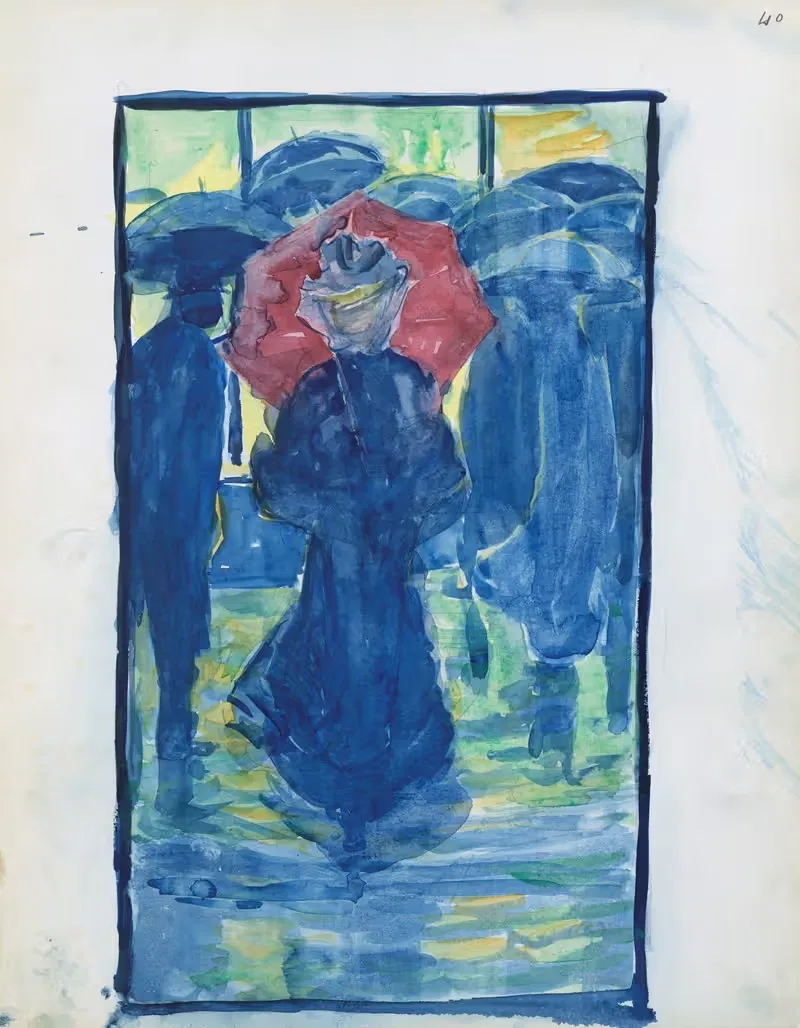 Ночная сцена с фигурами, несущими зонты by Морис Прендергаст, 1895–1897 — digital art print download