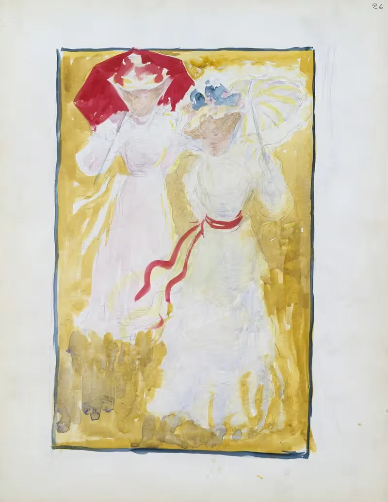 Две женщины пересекают поле by Морис Прендергаст, 1895–1897 — digital art print download