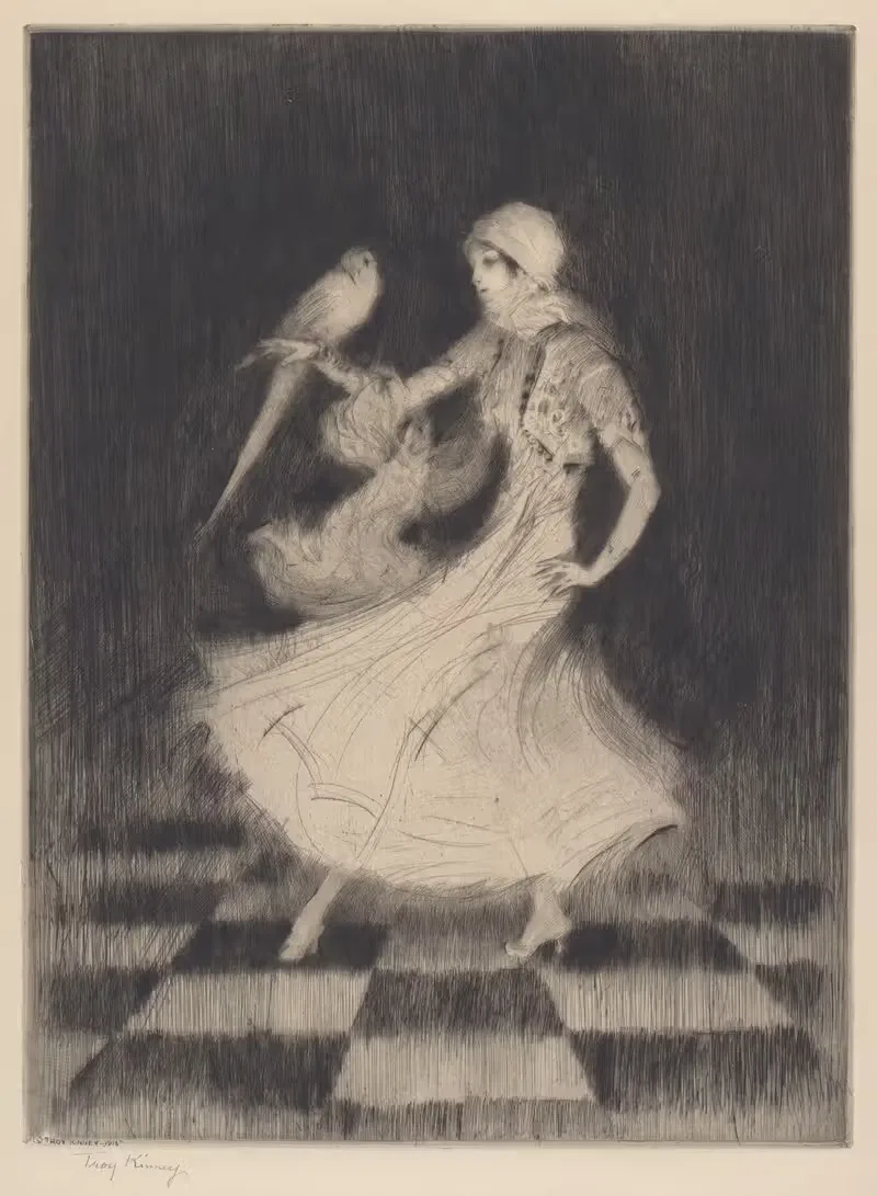 Женщина, танцующая с попугаем. by Трой Кинни, 1915 — digital art print download