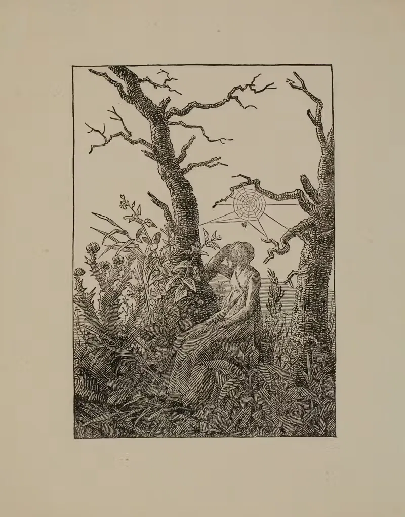 The Woman with the Spider’s Web between Bare Trunks (Melancholy) — Christian Friedrich