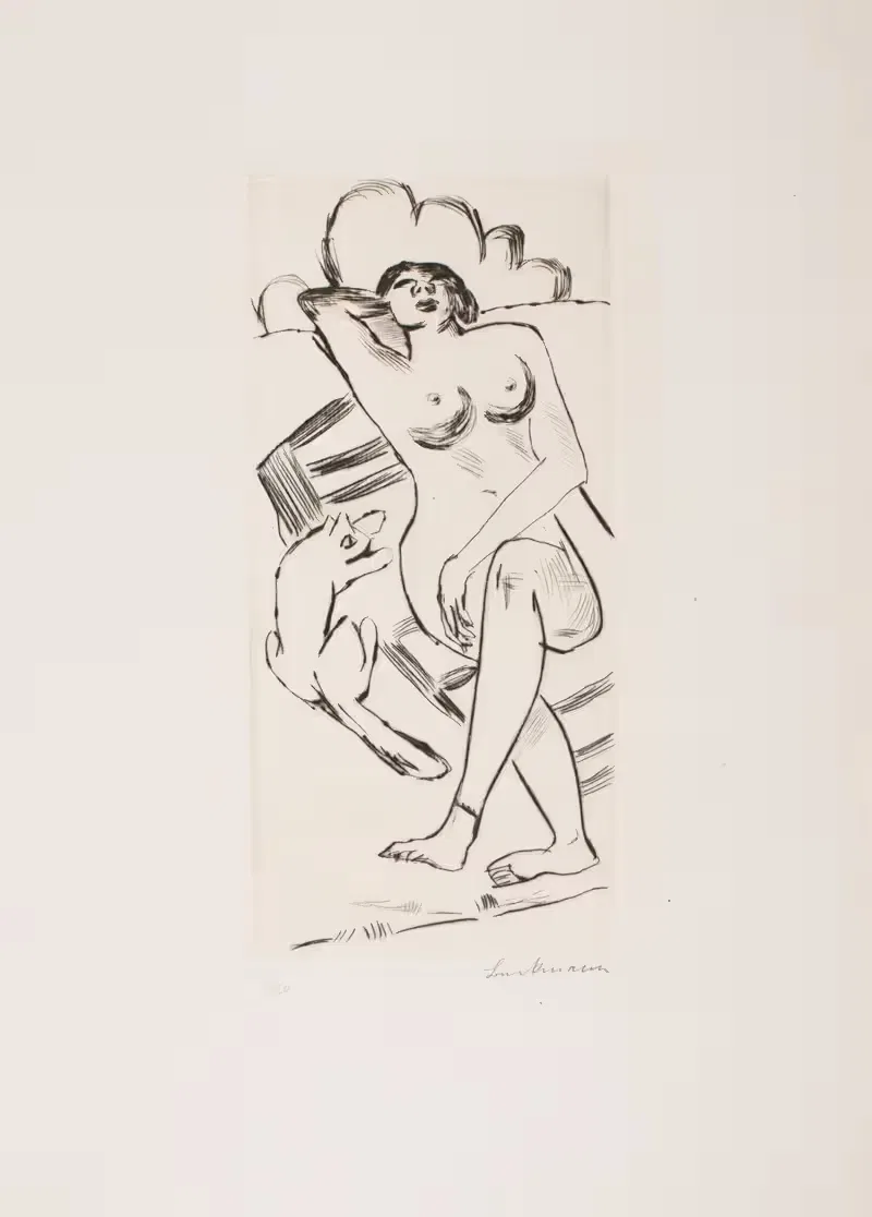 Ню и кот на пляже by Макс Бекманн, 1928 — digital art print download