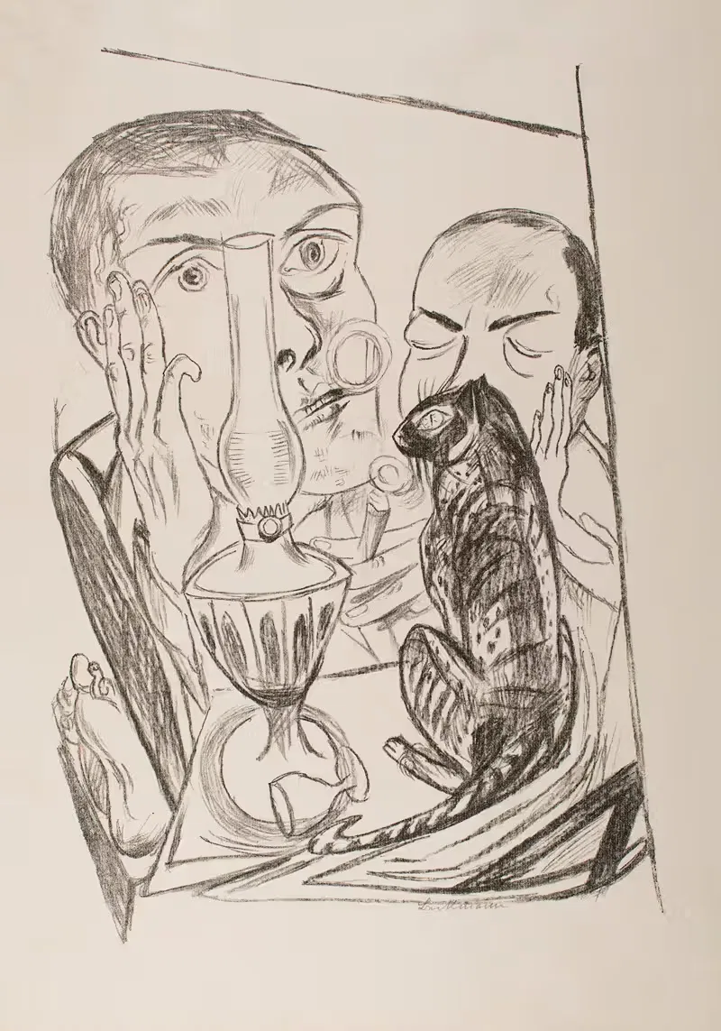 Автопортрет с кошкой и лампой by Макс Бекманн, 1920 — digital art print download