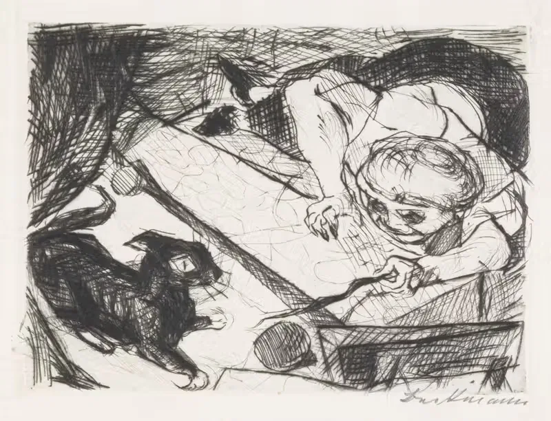 Молодая женщина с кошкой by Макс Бекманн, 1916 — digital art print download