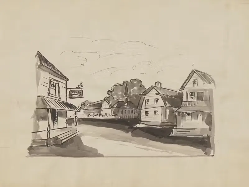 Улица маленького городка в черно-белом by Аноним, 1934-1943 — digital art print download