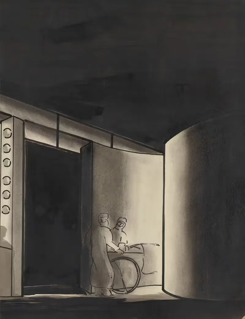 Professor Mamlock: Two Figures in Dark Passageway (Sketch no. 2) — Frederick Stover